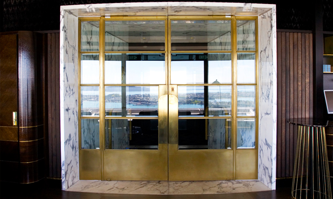 This door on the right was old steel and now it's polished Brass. 